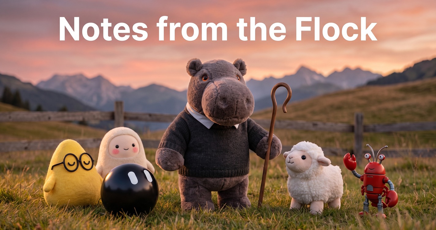 Hugo the hippo, the agent shepherd, and his flock.